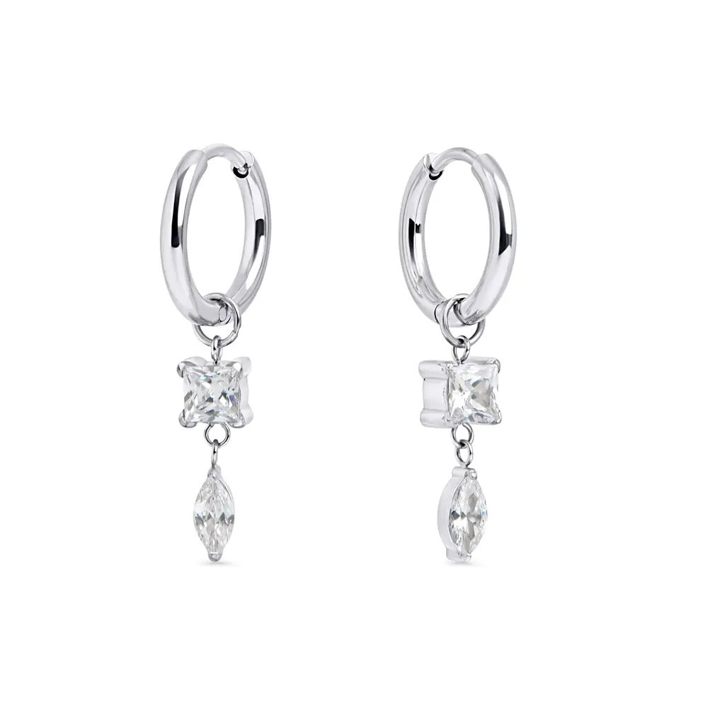 Freya huggie hoops, stainless steel, clear cubic zirconia