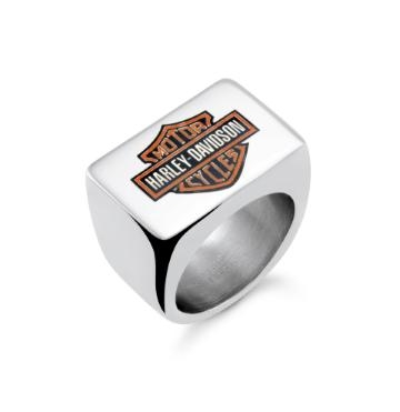 Bague Harley Davidson, acier 3 tons (blanc/orange/noir) Bague Harley Davidson, acier 3 tons (blanc/orange/noir)