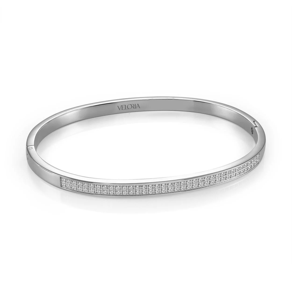 Bracelet rigide, acier inoxydable, zircons incolores