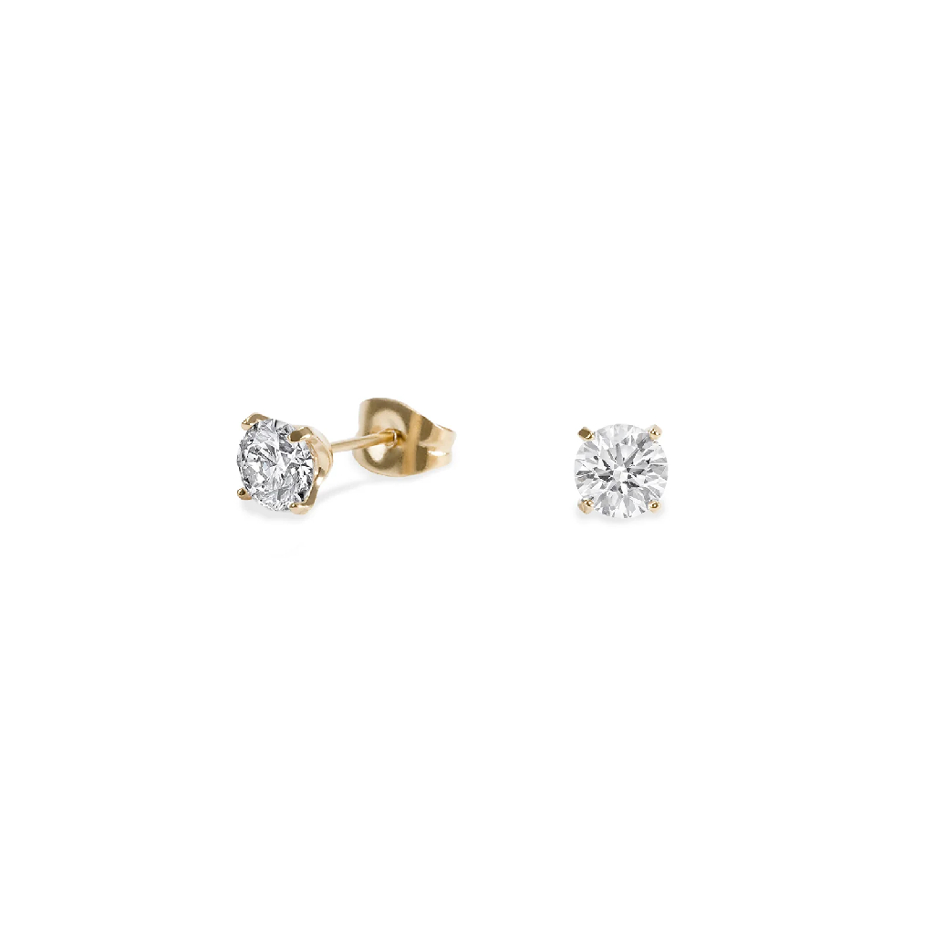 Boucles d'oreilles fixes acier inoxydable, zircons incolores 5 millimètres