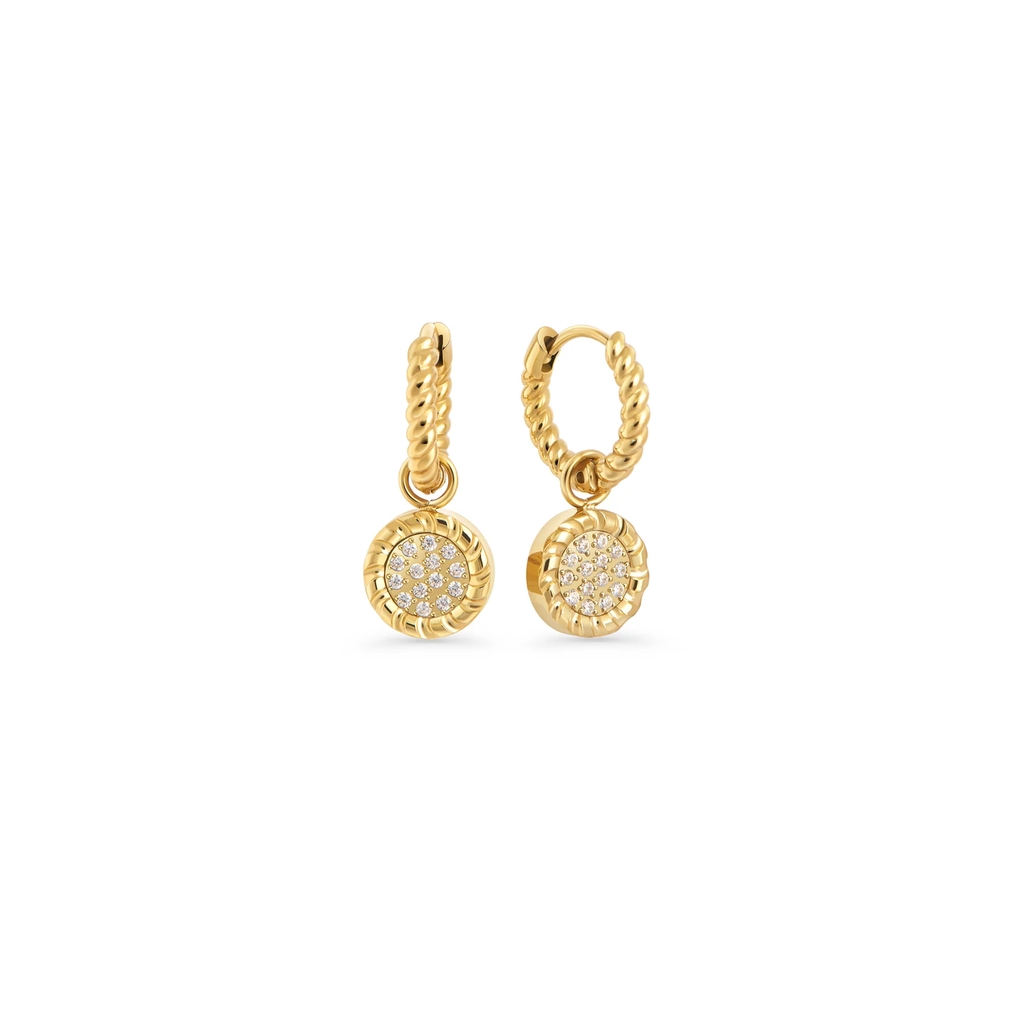 Anneaux de type huggies Fiji, acier inoxydable, zircons incolores