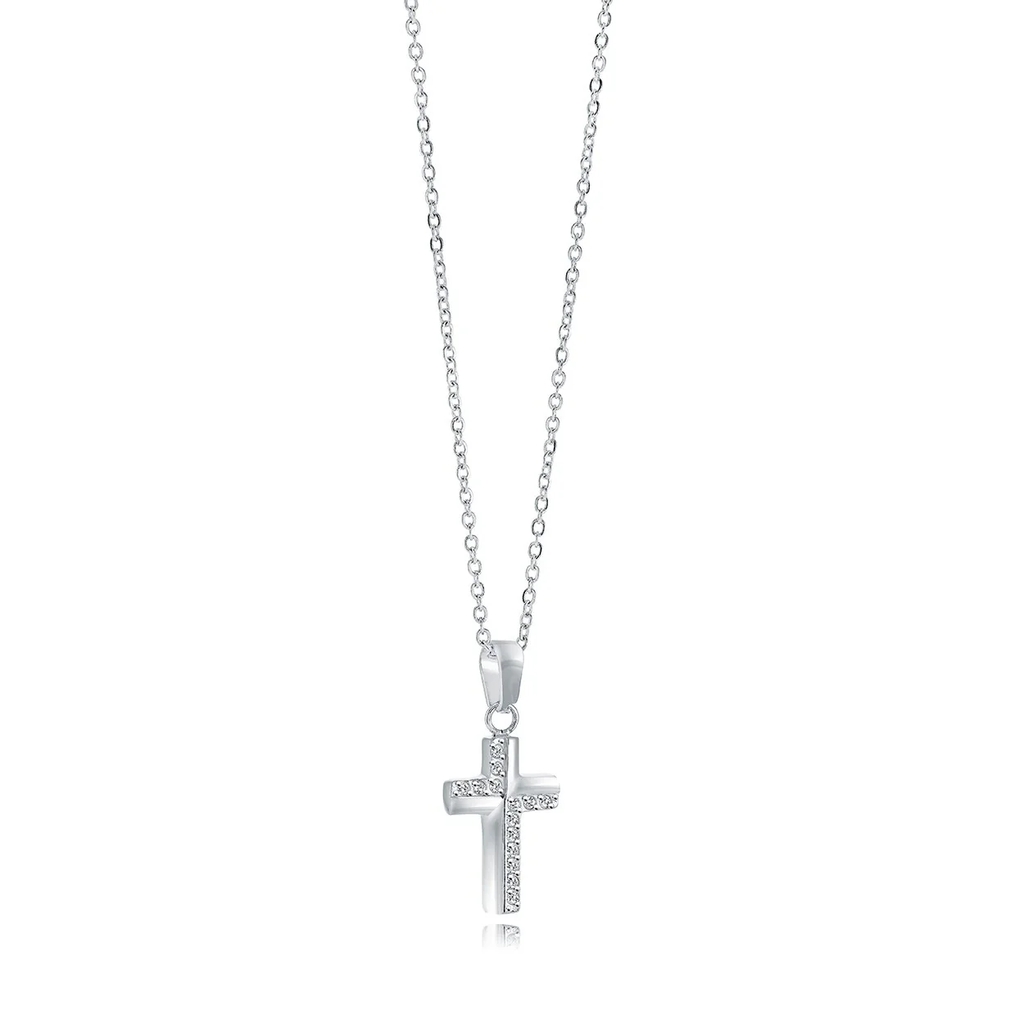 Pendentif croix, acier inoxydable, zircons incolores