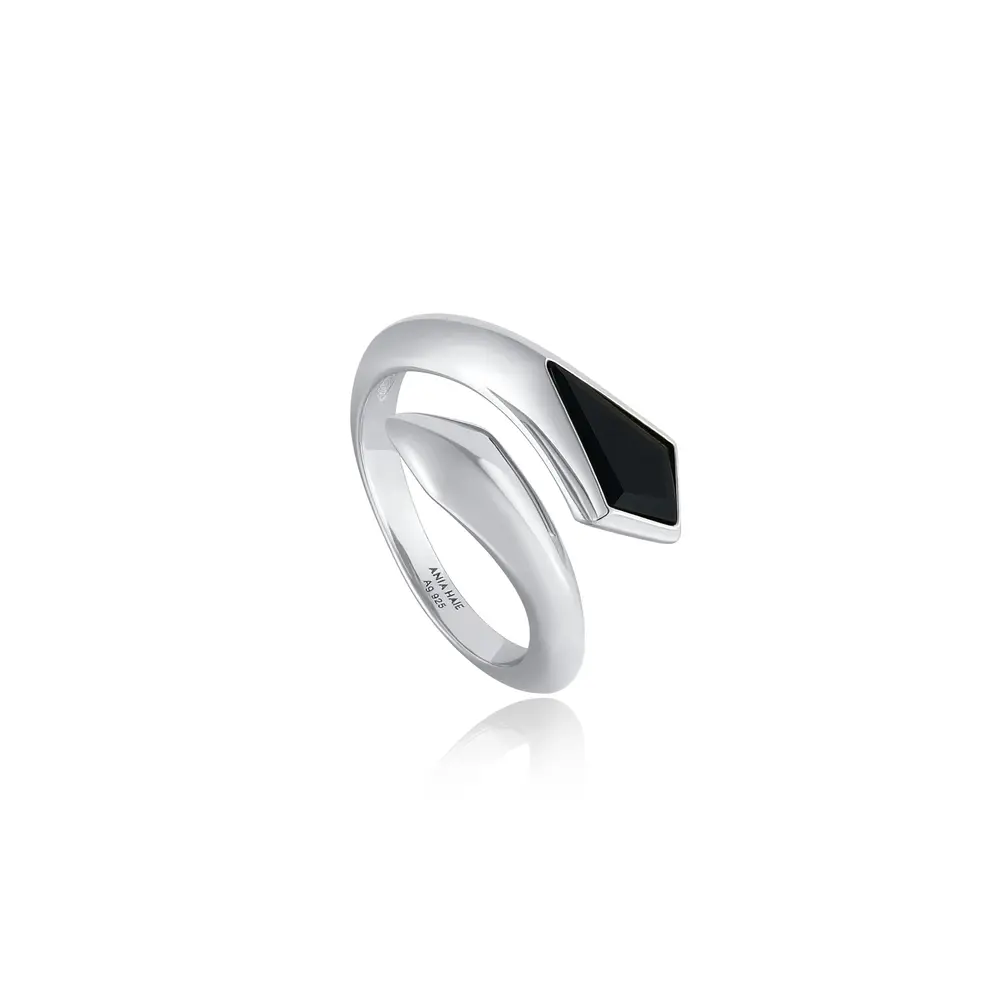 Bague ajustable argent, agate noire - R053-03H - Ania Haie