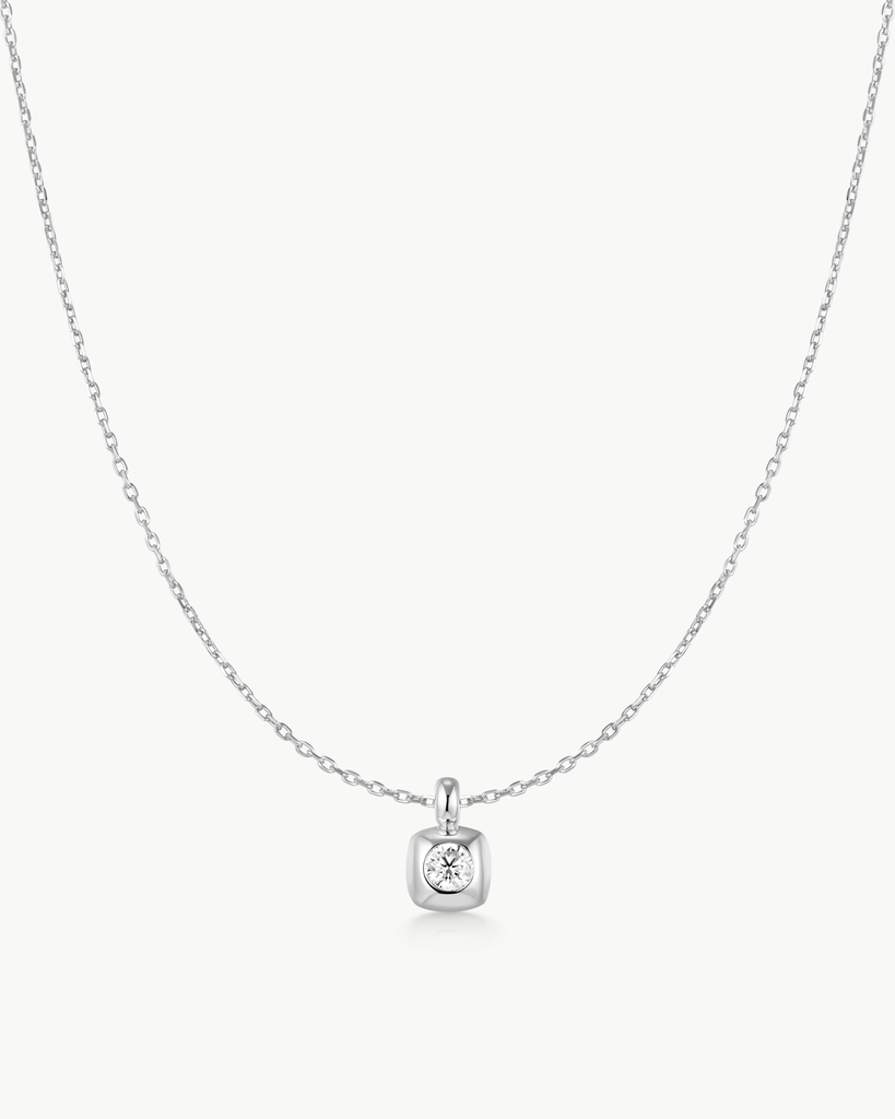 Pendentif solitaire, argent, zircon incolore