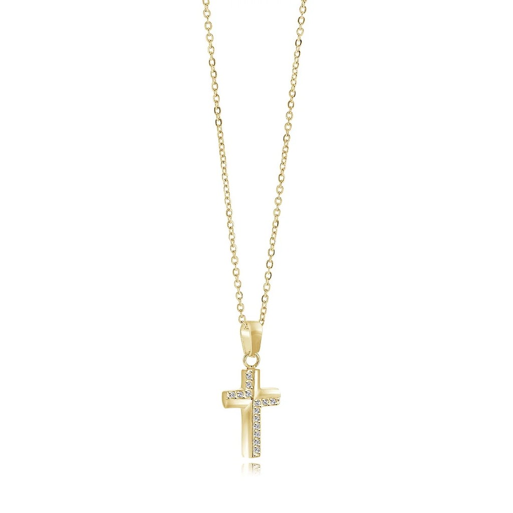 Pendentif croix, acier inoxydable, zircons incolores