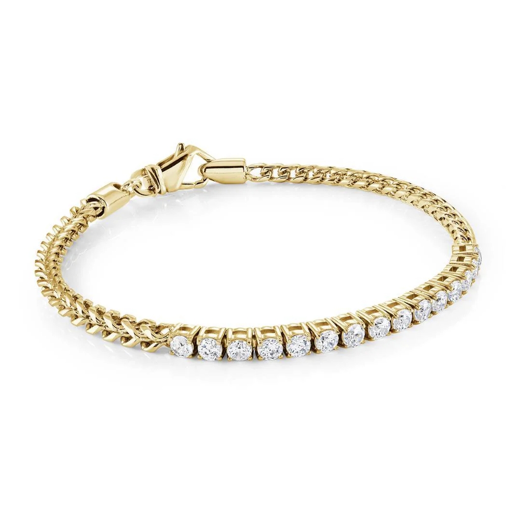 Bracelet franco, acier inoxydable, zircons incolores