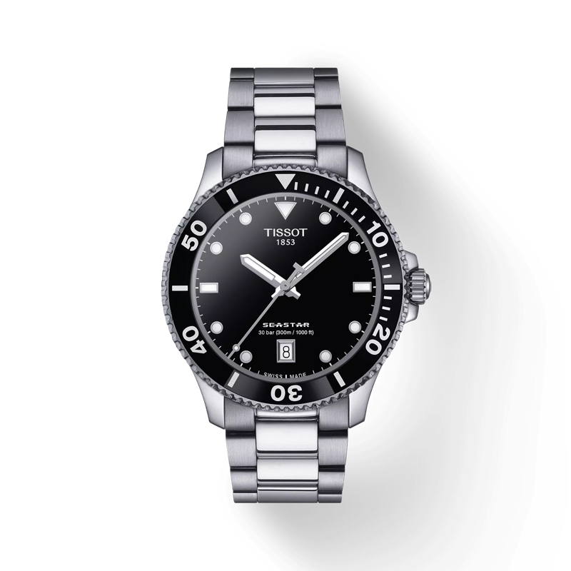 Montre Seastar 1000, acier inoxydable, fond noir