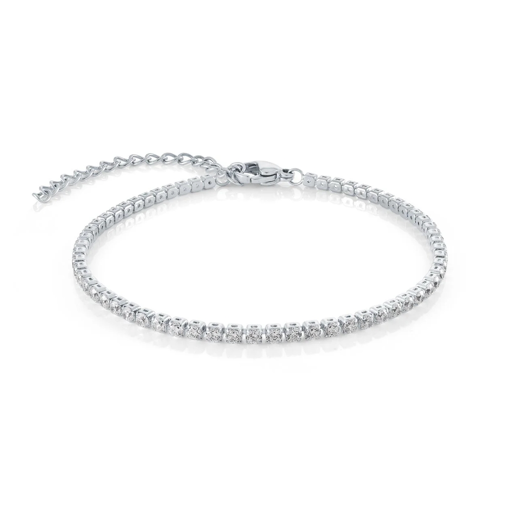 Chaîne de cheville tennis, acier inoxydable, zircons incolores