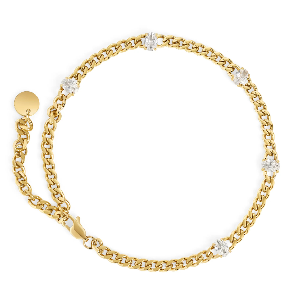 Chaîne de cheville Elysia, acier inoxydable, zircons incolores