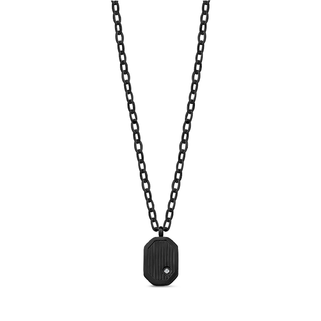 Stainless steel dog tag pendant with zircon