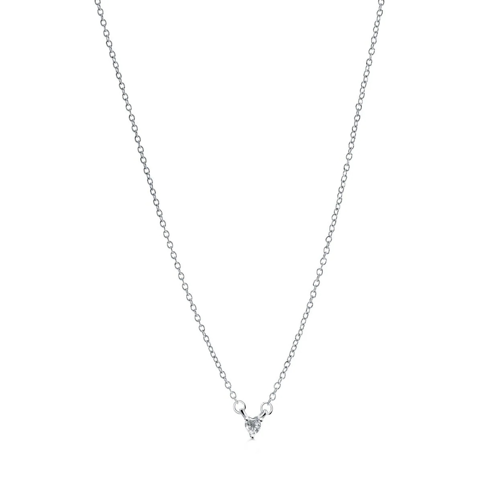 Stainless steel heart necklace, clear zirconia