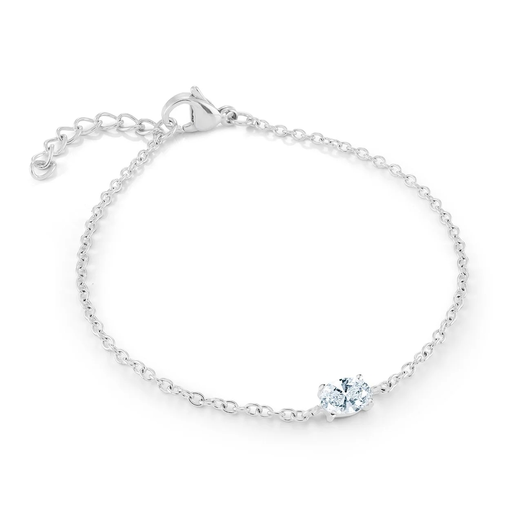 Bracelet solitaire, acier inoxydable, zircon incolore
