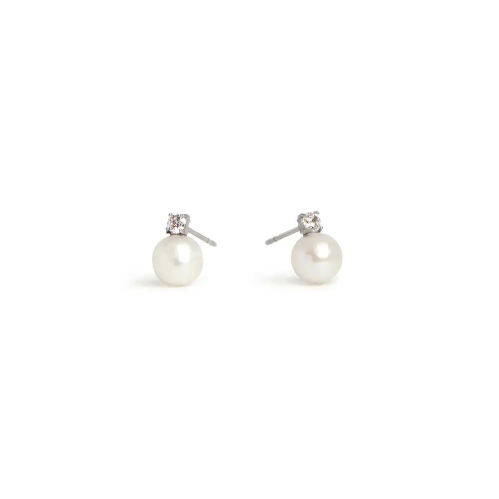 Boucles d'oreilles fixes Gaia, acier inoxydable, perles, zircons incolores