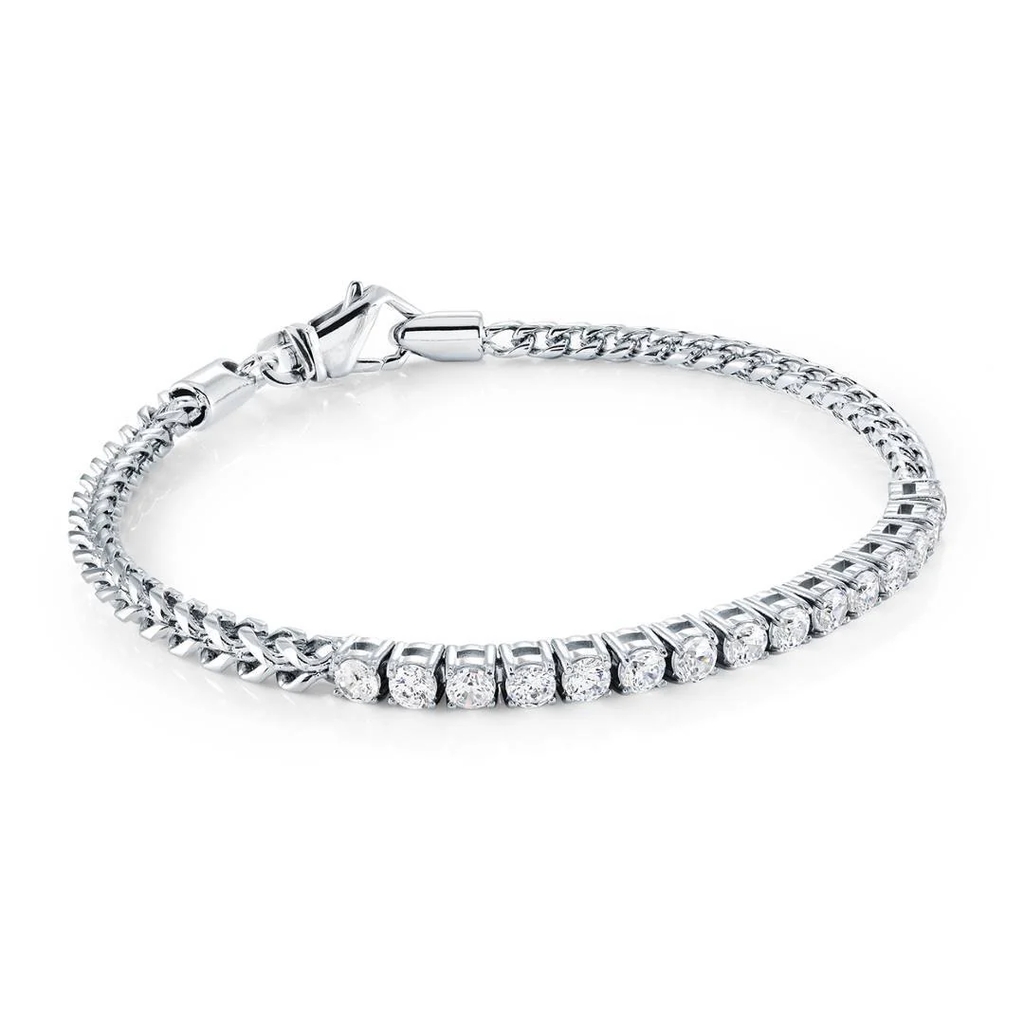Bracelet franco, acier inoxydable, zircons incolores