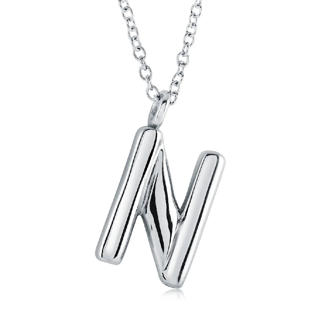 Pendentif lettre N, acier inoxydable