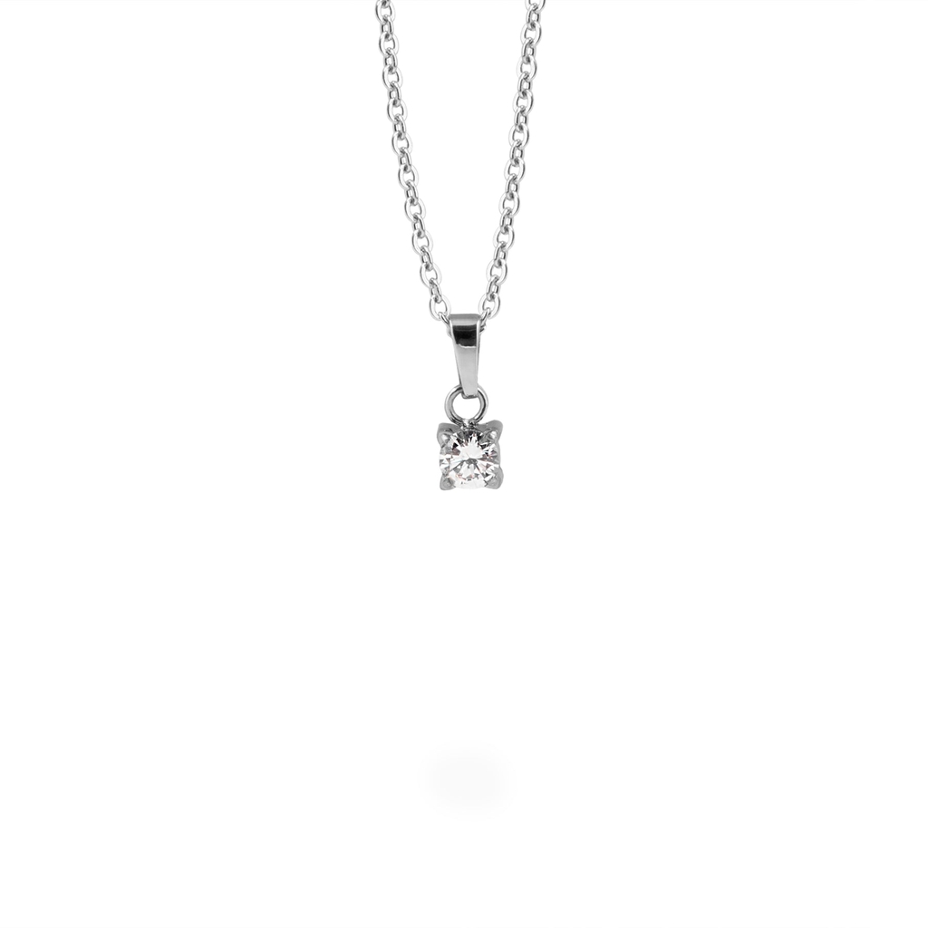 Collier Kira acier inoxydable, zircon incolore