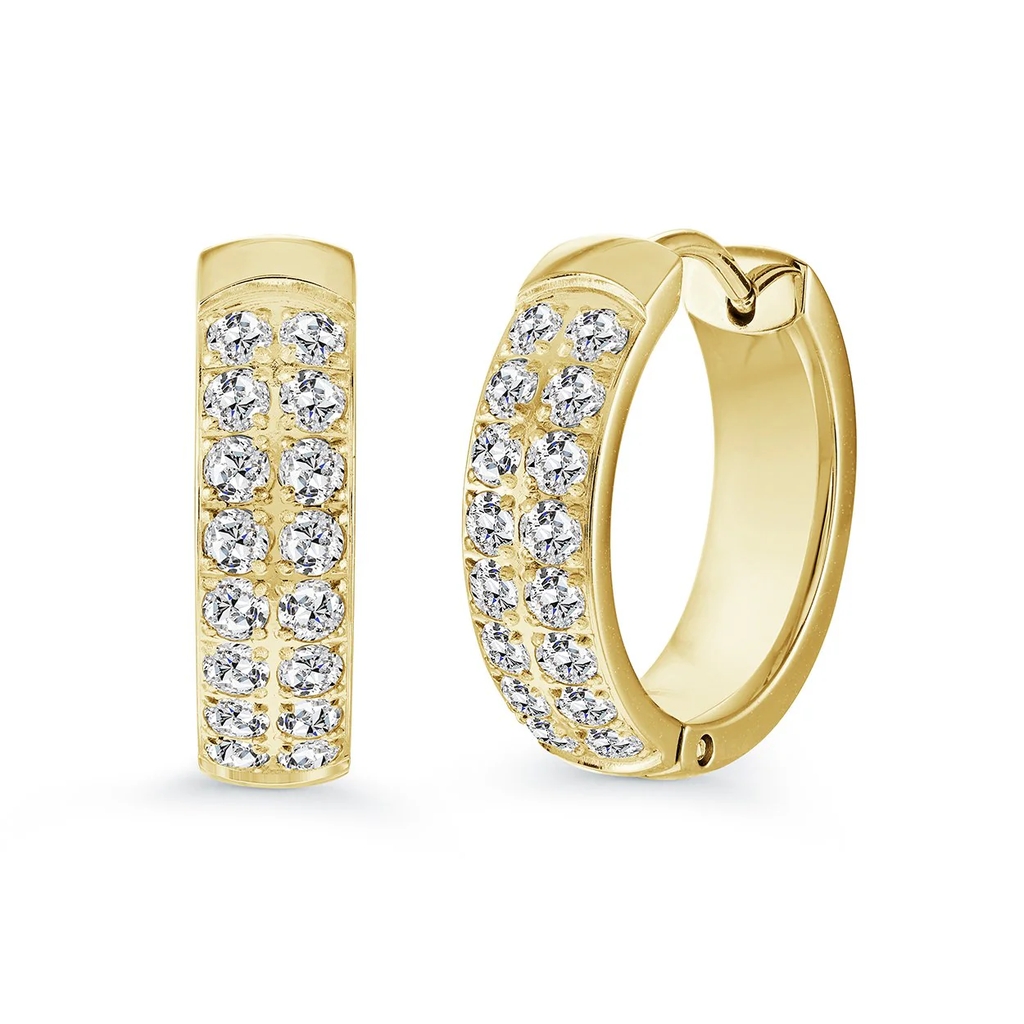 Anneaux de type huggies acier inoxydable, zircons incolores - SEA462-GO - Italgem Steel