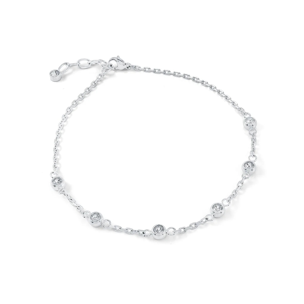 Chaîne de cheville, acier inoxydable, zircons incolores