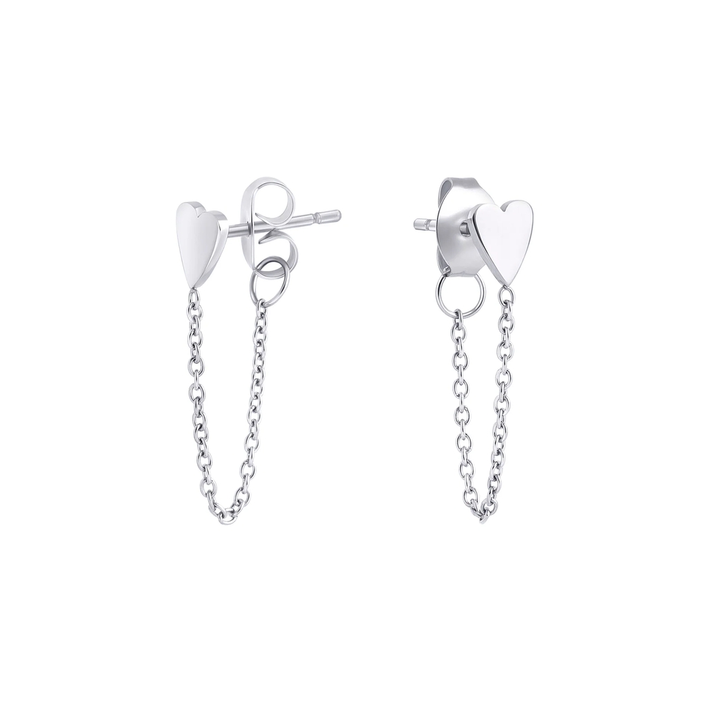 Boucles d'oreilles fixes Mili avec coeurs, acier inoxydable