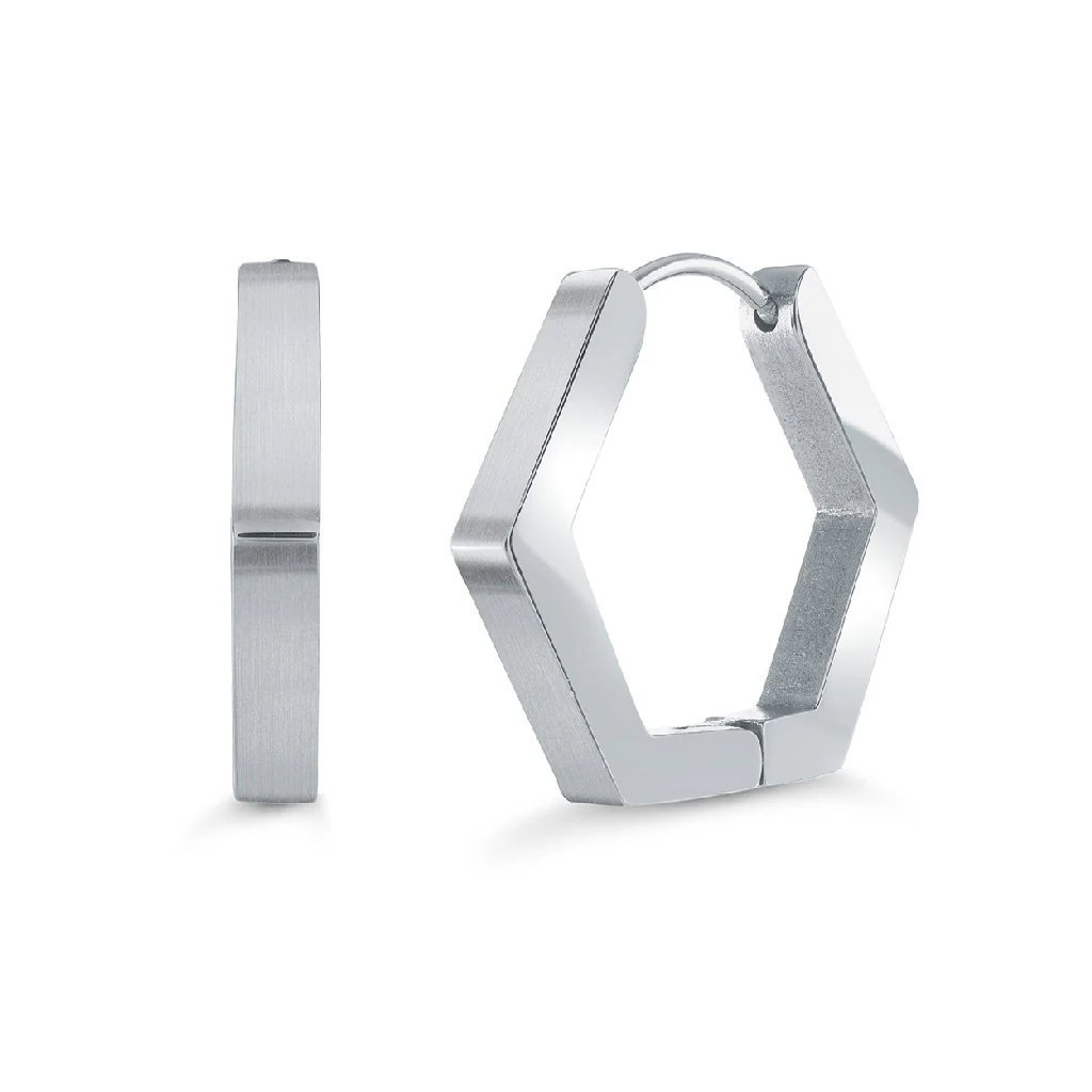 Anneaux de type huggies hexagonales, acier inoxydable, 18 millimètres