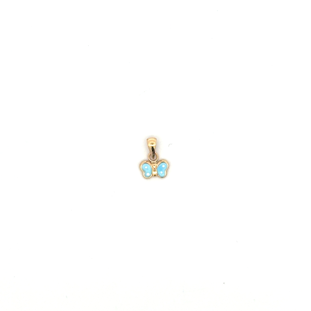 Pendentif papillon, or jaune 10 carats, émail bleu et blanc
