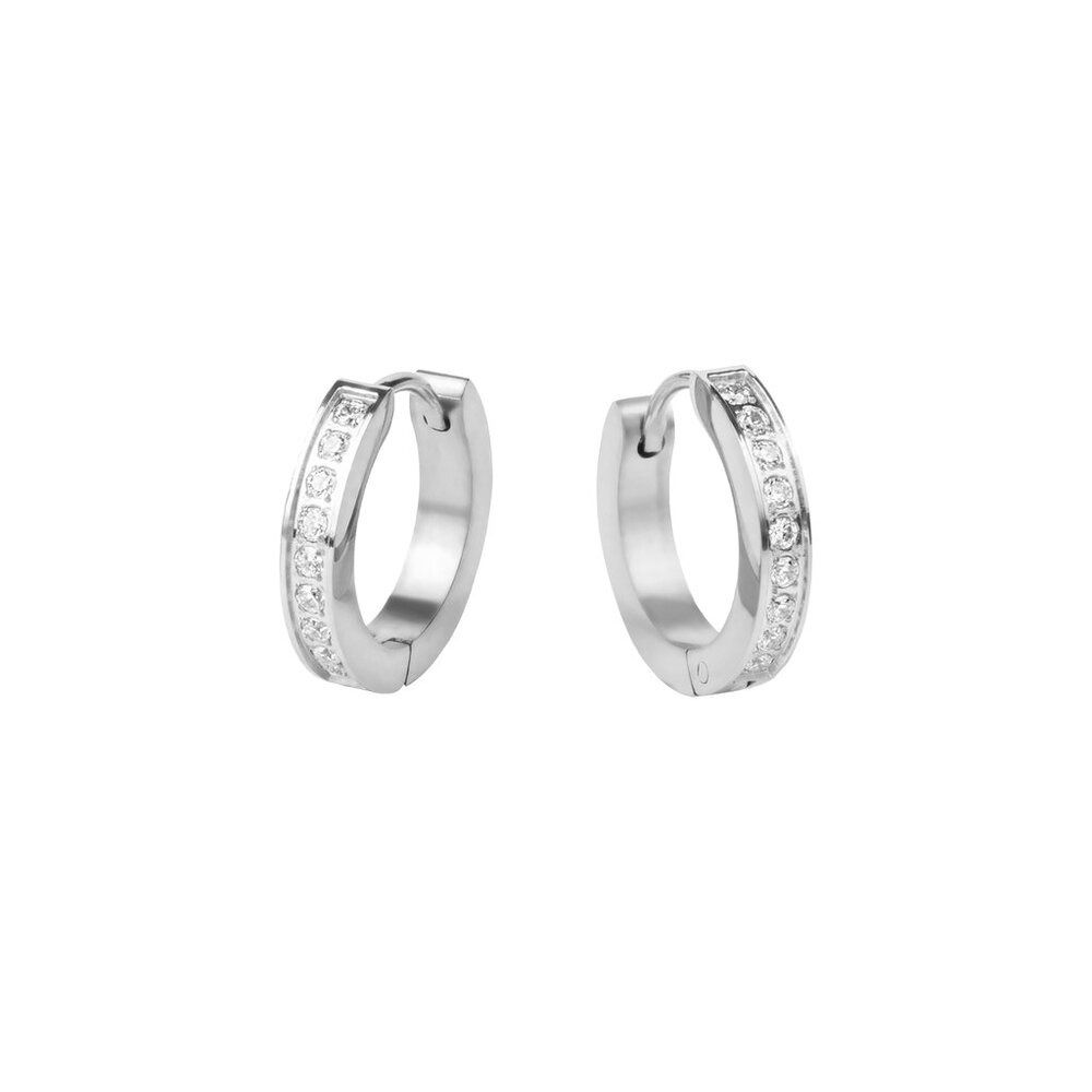 Anneaux de type huggies pavés, acier inoxydable, zircons incolores - T121E011AR - Mia