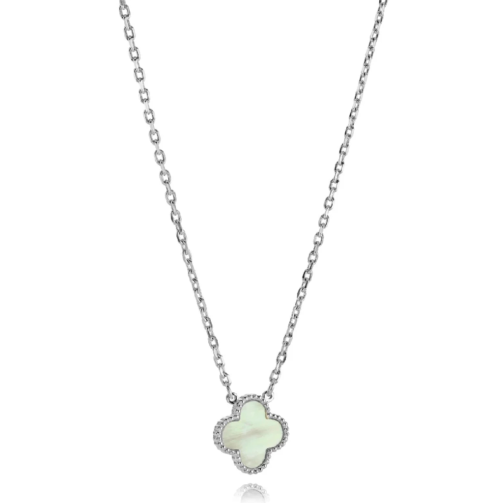 Collier de style Van Cleef, acier inoxydable, nacre de perle