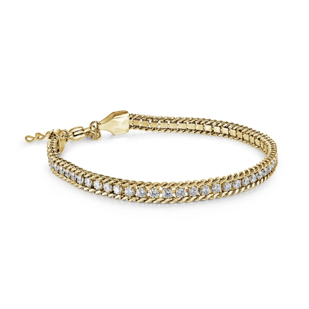 Bracelet tennis, acier inoxydable, zircons incolores