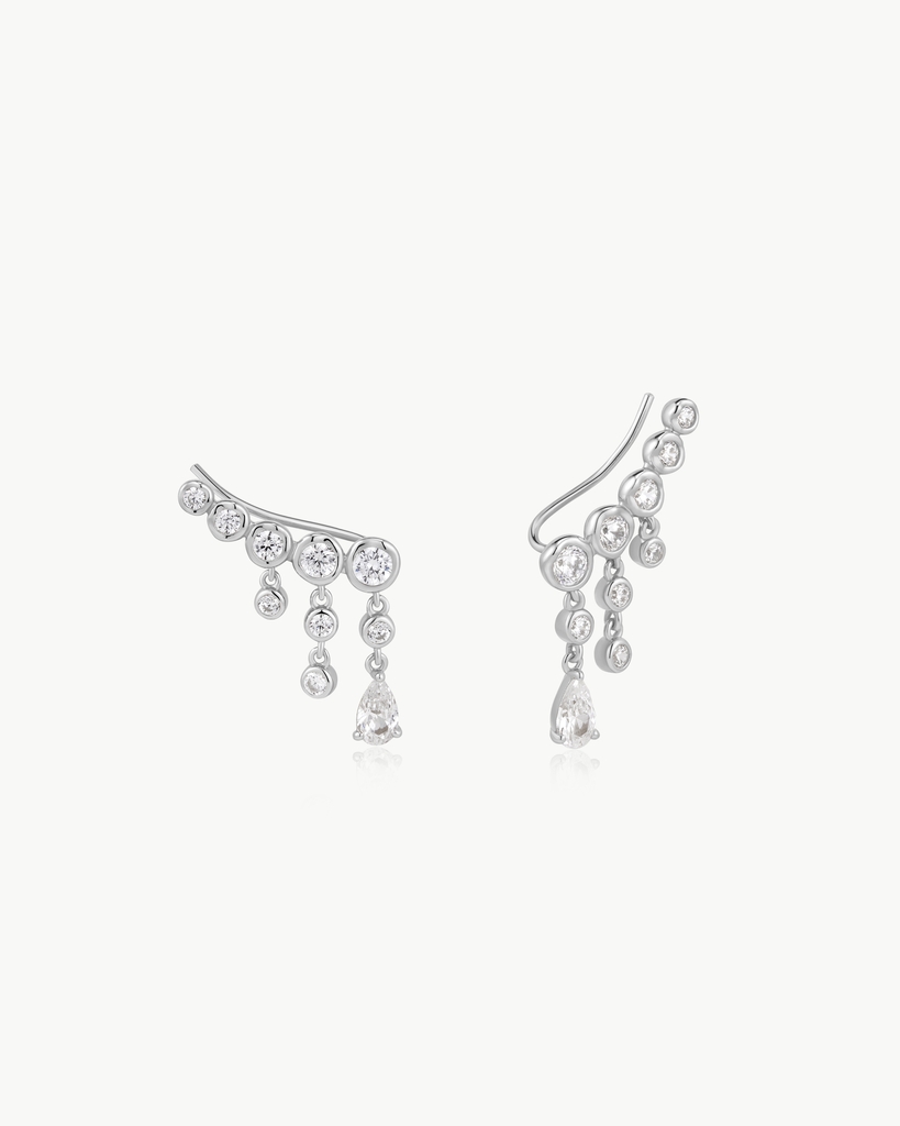 Boucles d'oreilles grimpantes argent, zircons incolores