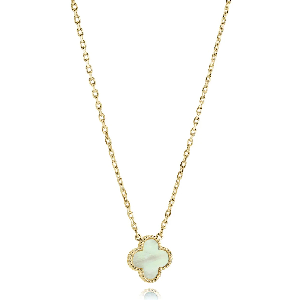 Collier de style Van Cleef, acier inoxydable, nacre de perle