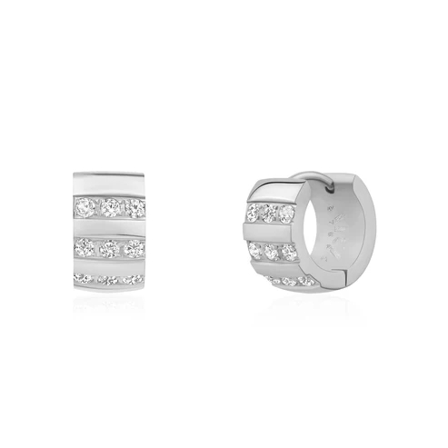 Anneaux de type huggies acier inoxydable, zircons incolores - SSE224W - Arz Steel
