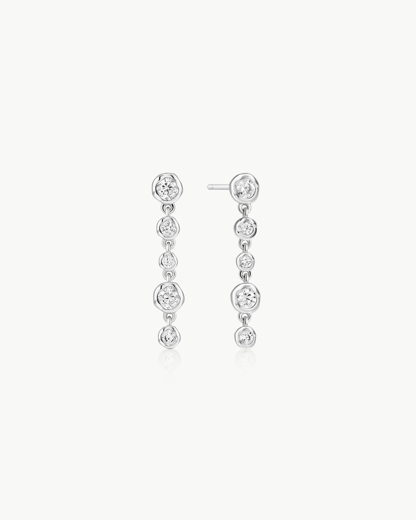 Boucles d'oreilles pendantes argent, zircons incolores