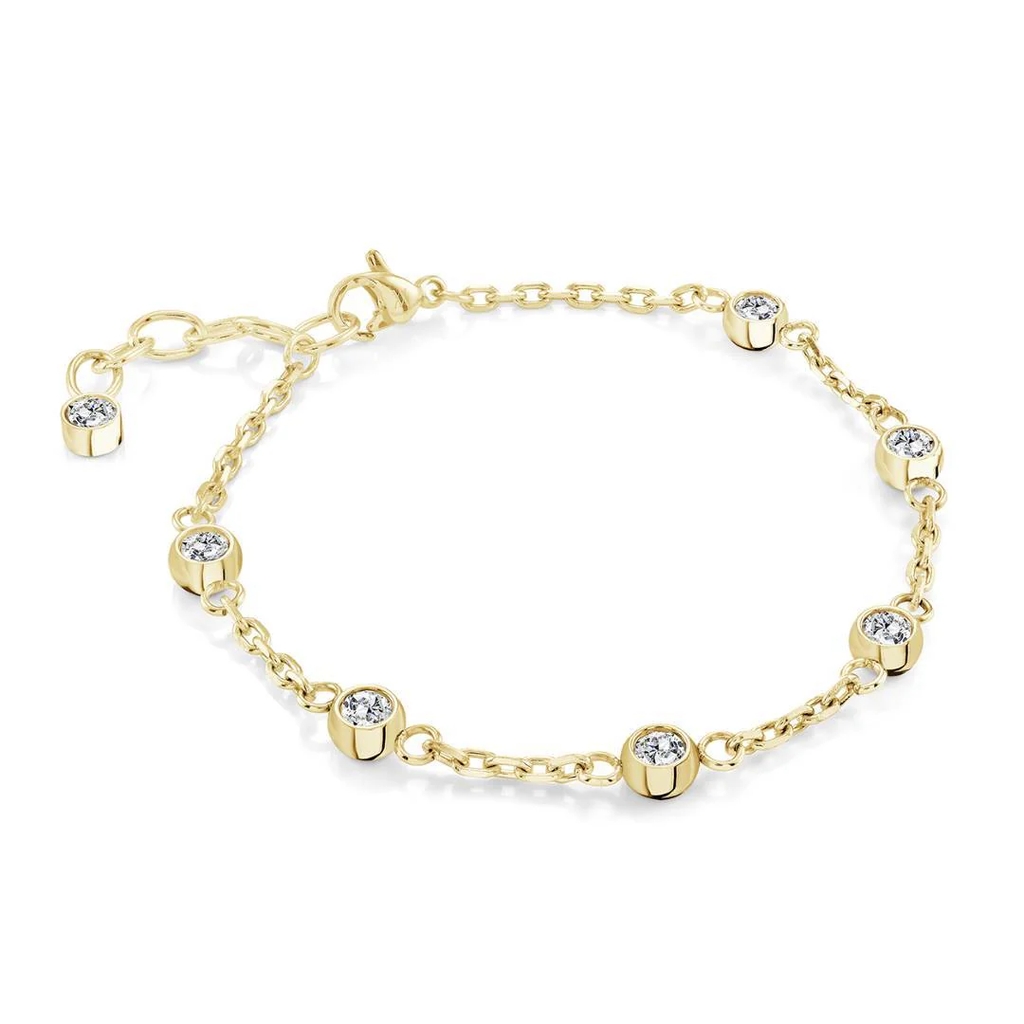 Bracelet acier inoxydable, zircons incolores
