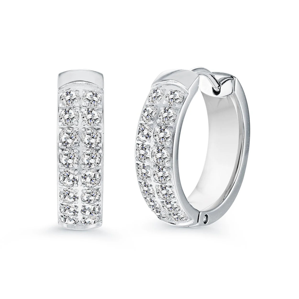 Anneaux de type huggies acier inoxydable, zircons incolores - SEA462 - Italgem Steel