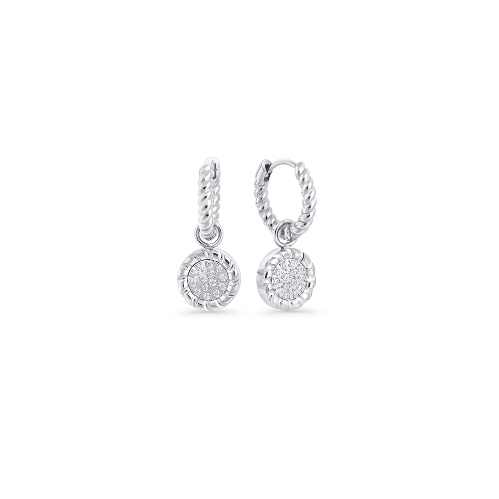 Anneaux de type huggies Fiji, acier inoxydable, zircons incolores