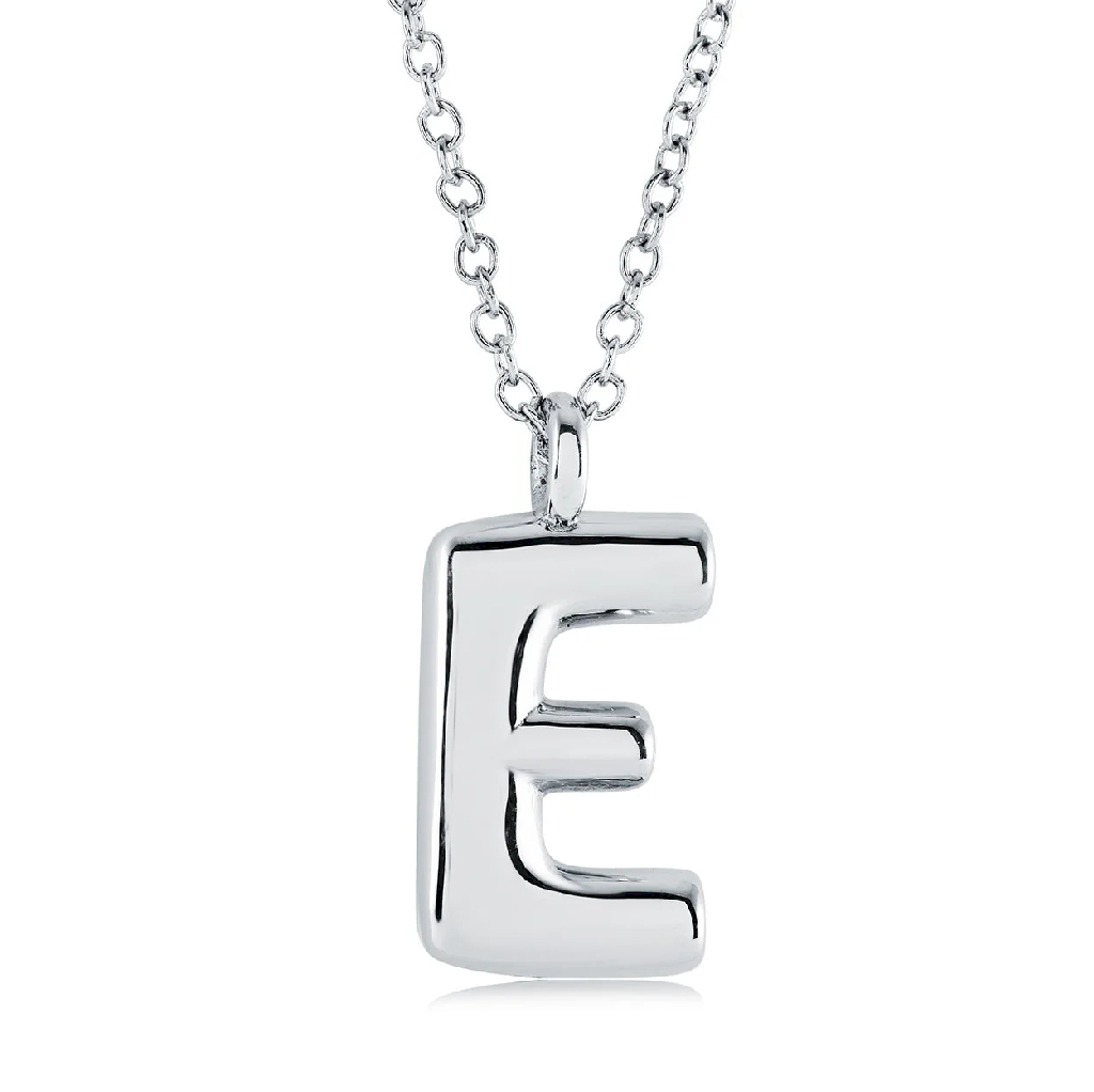 Pendentif lettre E, acier inoxydable