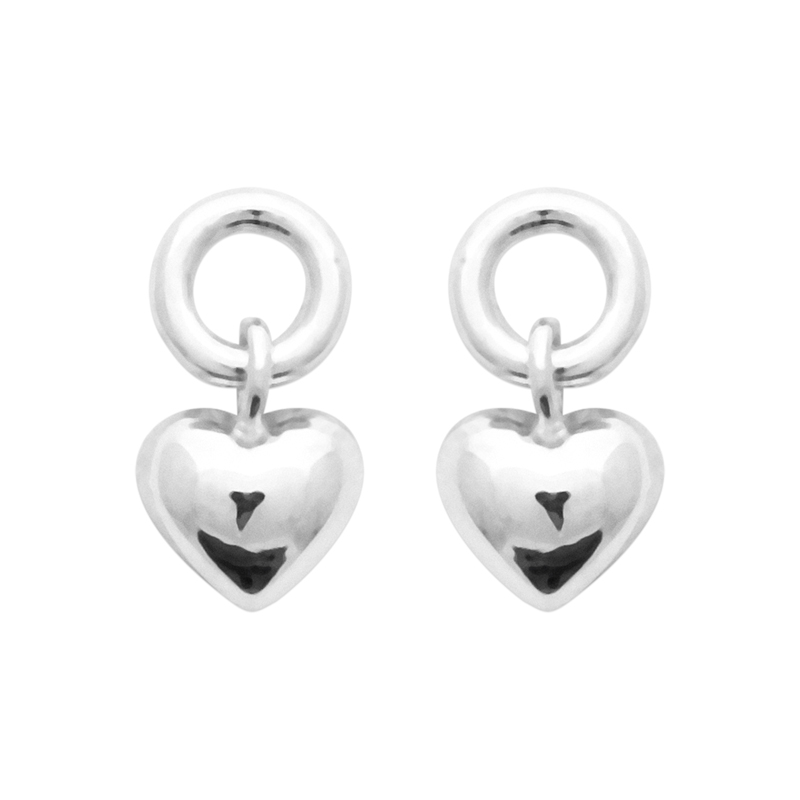 Boucles d'oreilles pendantes coeurs, argent