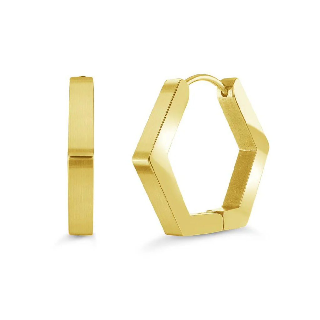 Anneaux de type huggies hexagonales, acier inoxydable, 18 millimètres