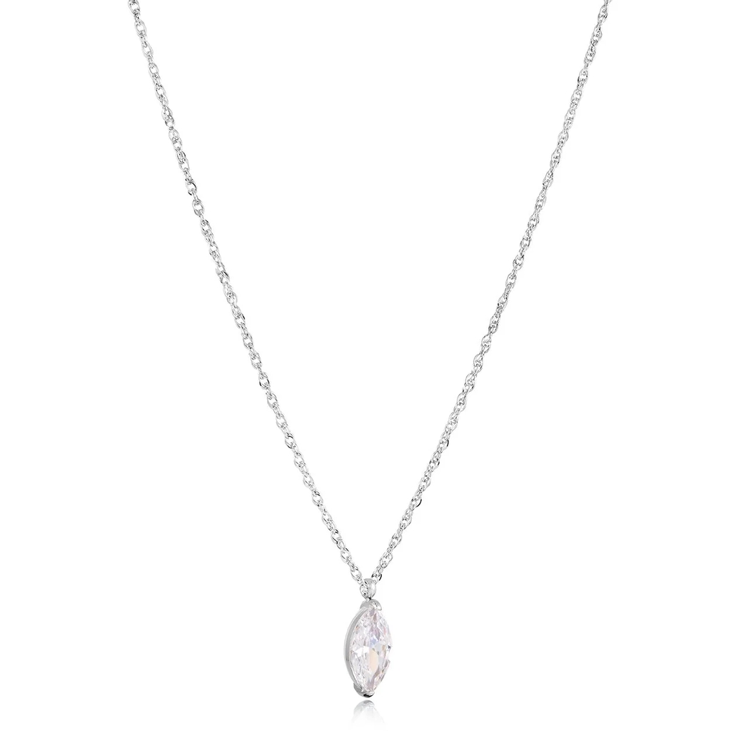 Pendentif solitaire marquise, acier inoxydable, zircon incolore - SWP120 - Italgem Steel
