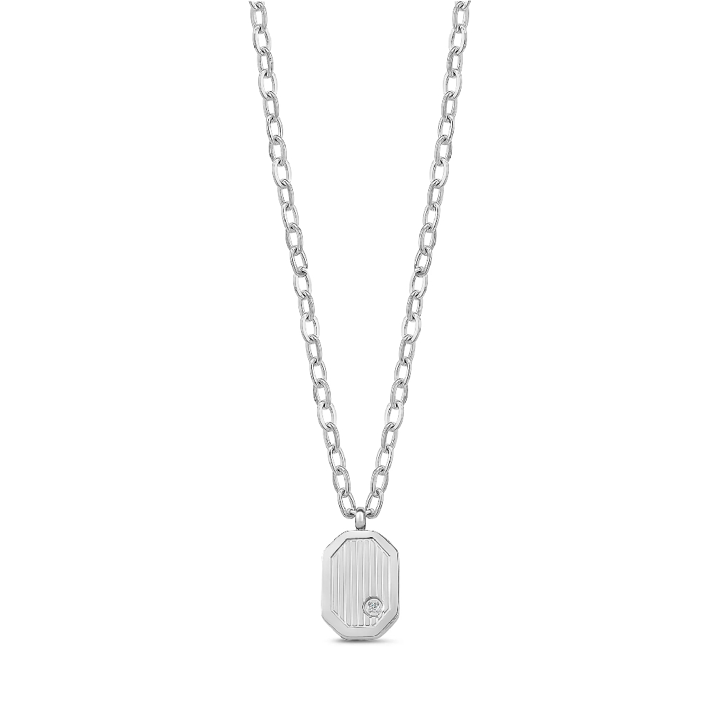 Stainless steel dog tag pendant with zircon