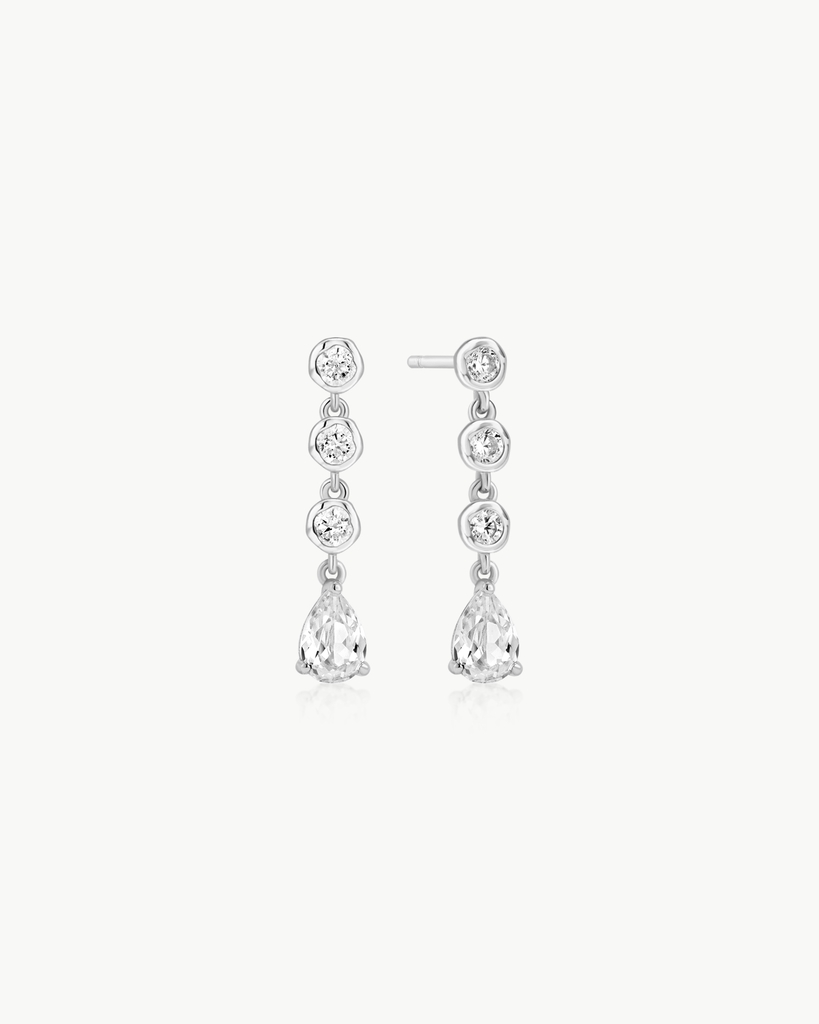 Boucles d'oreilles pendantes argent, zircons incolores