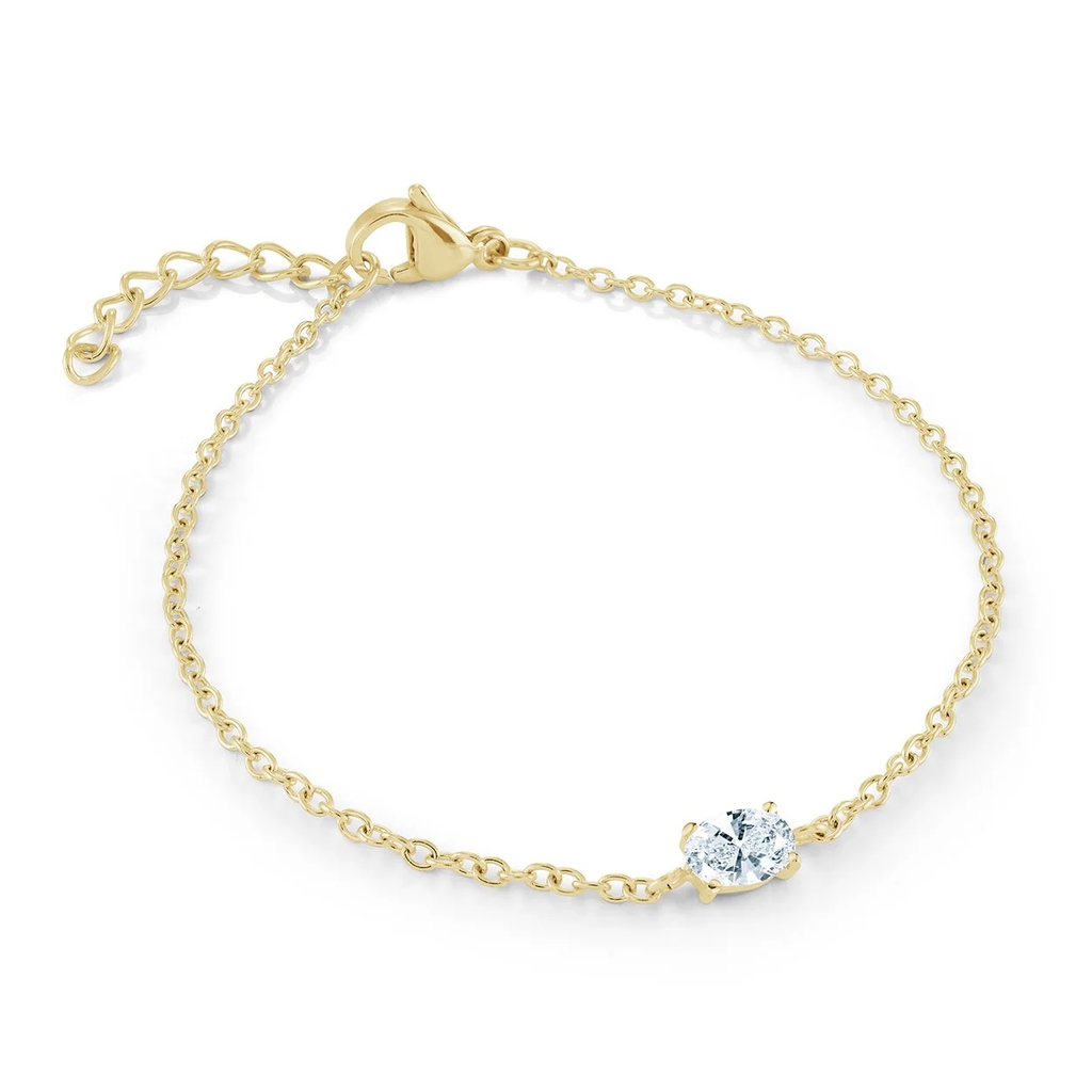 Bracelet solitaire, acier inoxydable, zircon incolore