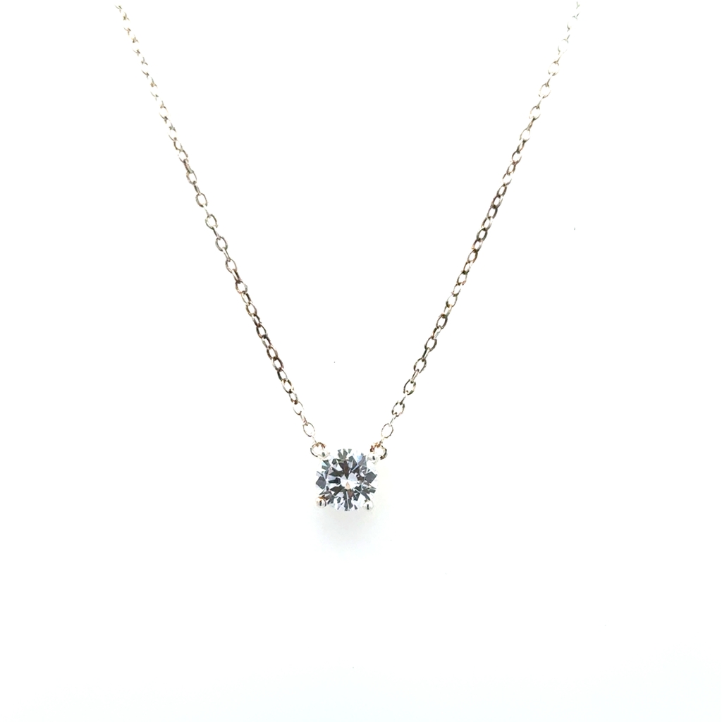 Collier solitaire, argent, zircon incolore de 6 millimètres