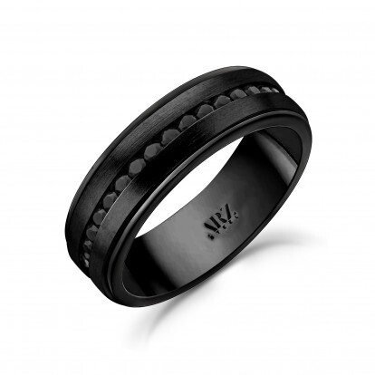 Jonc acier inoxydable noir, zircons noirs, 7 millimètres - SSR29B-10 - Arz Steel