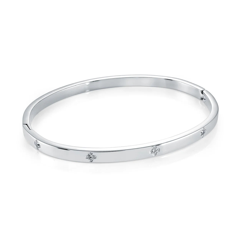 Bracelet rigide, acier inoxydable, zircons incolores - SWBG121 - Veloria