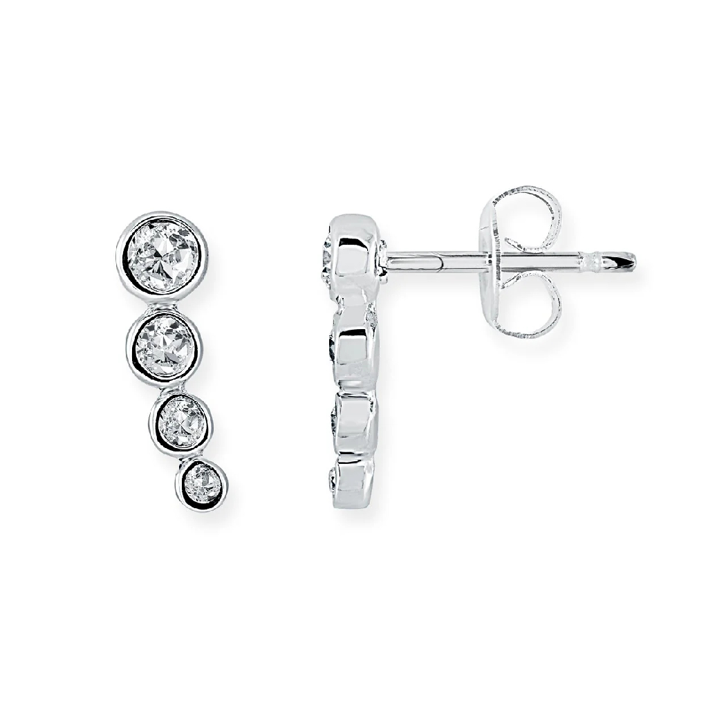 Boucles d'oreilles fixes acier inoxydable, zircons incolores Boucles d'oreilles fixes acier inoxydable, zircons incolores