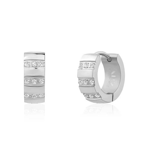 Anneaux de type huggies acier inoxydable, zircons incolores - SSE223W - Arz Steel