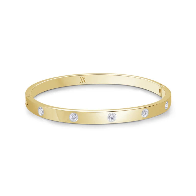 Bracelet rigide, acier inoxydable, zicons incolores, 5 millimètres - SWBG114-GO - Veloria
