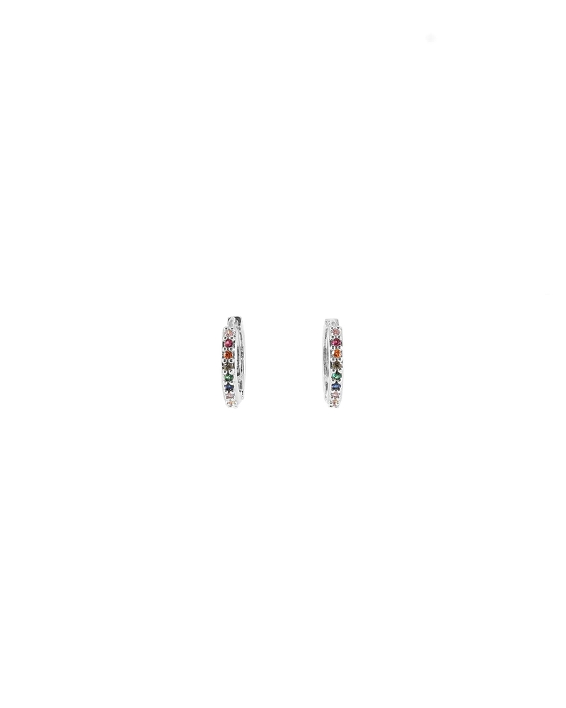 Anneaux de type huggies métal, zircons multicolores - CARAVINA-SILVER - Welldunn