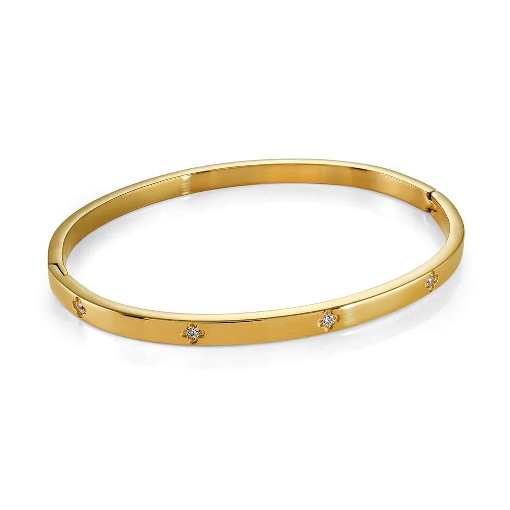 Bracelet rigide, acier inoxydable, zircons incolores - SWBG121-GO - Veloria